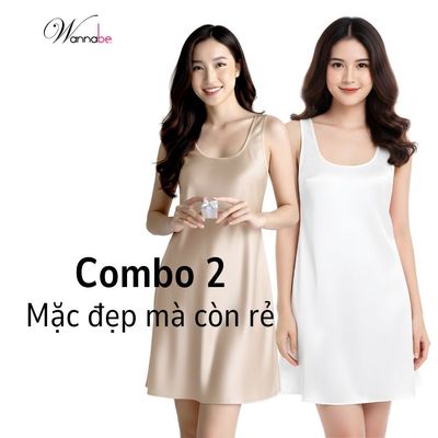 Combo váy ngủ lụa WANNABE đầm ngủ bản vai 4cm, kết hợp hoàn hảo của thoải mái và sang trọng DNS69