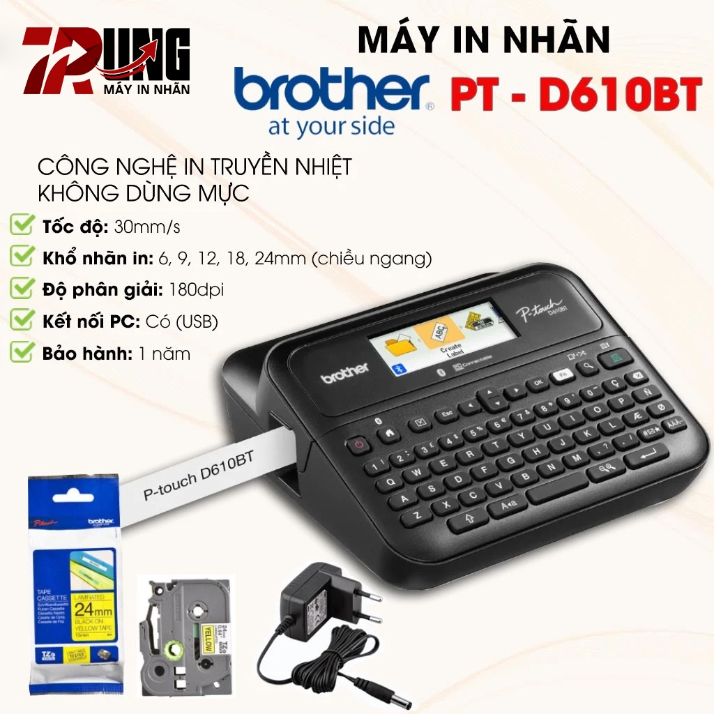 Máy In Nhãn Brother PT-D610BT, Kết Nối Bluetooth®,USB - Hàng chính hãng