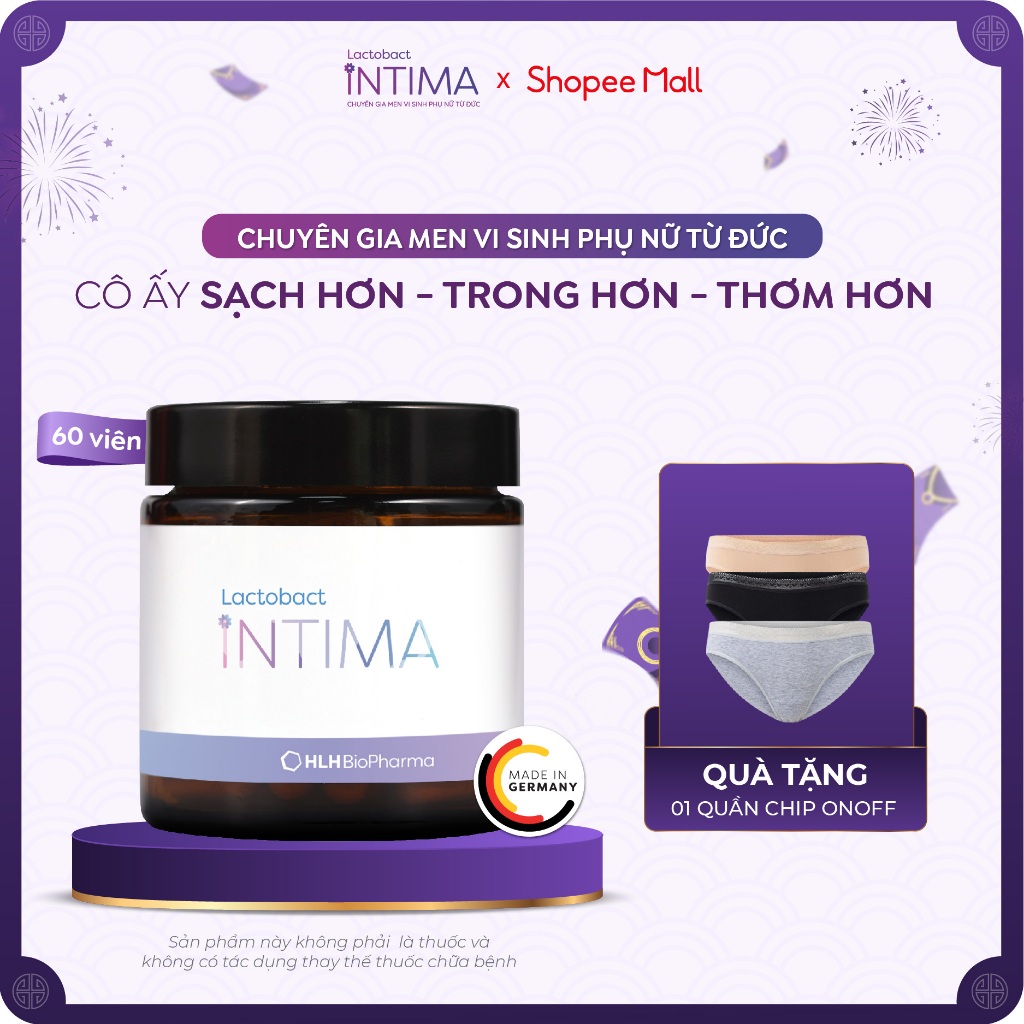  Hộp 60 viên men vi sinh phụ khoa Lactobact Intima bổ sung lợi khuẩn Cranberry D-Mannose từ Đức 