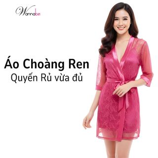  Áo choàng ngủ WANNABE áo khoác ngủ ren hoa xuyên thấu phối nẹp cổ lụa vừa sexy vừa sang chảnh KI625 
