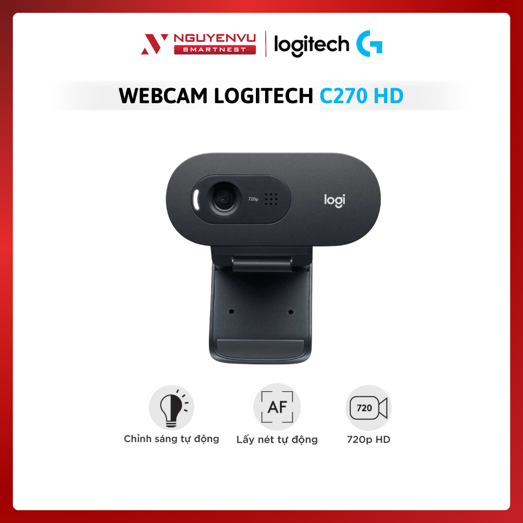 Webcam Logitech C270 720p HD - Góc cam 55o, mic giảm ồn, tự chỉnh sáng, chụp ảnh 3MB | BH 24 THÁNG |