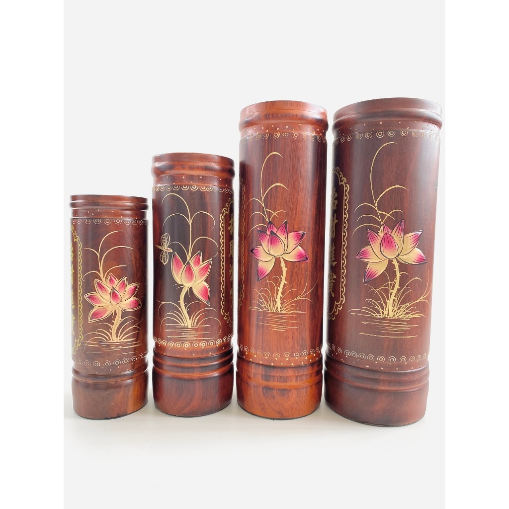 Ống Đựng Nhang, Ống Cắm Nhang Đặt Bàn Thờ Gỗ Hoa Sen Nổi Đựng Nhang Sạch Gọn - Nhiều cỡ