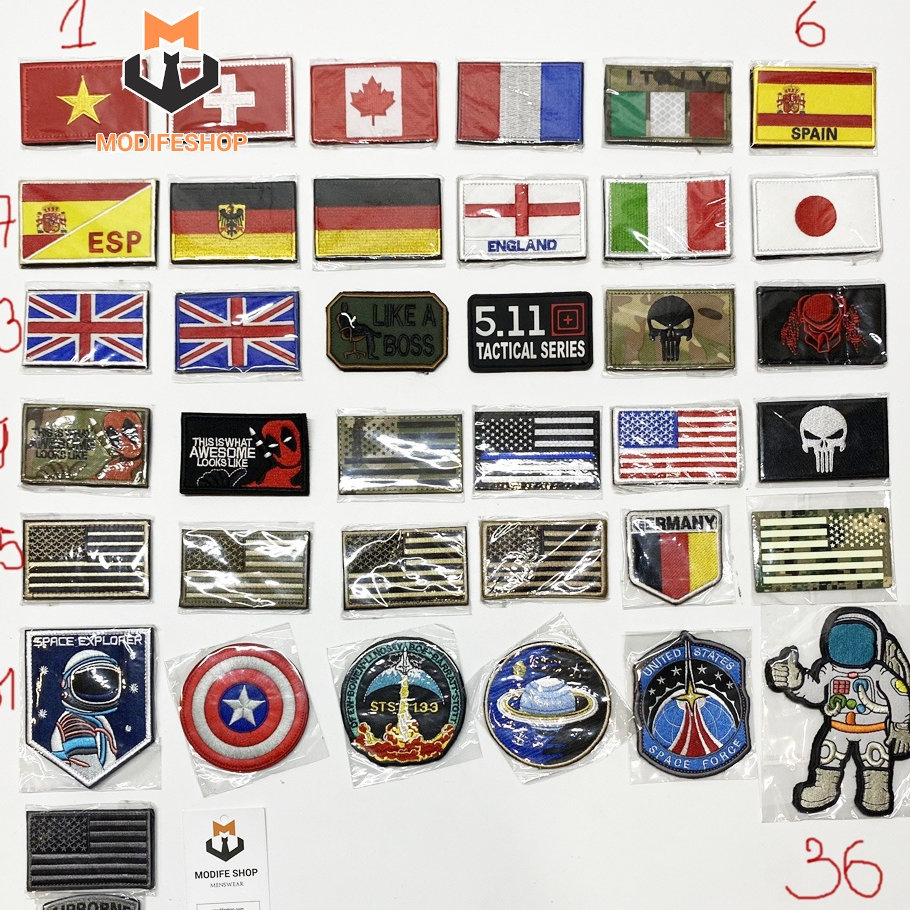 Miếng dán Patch velcro vải thêu cờ các nước, Skull... trang trí nón, balo, quần áo - Modife Shop