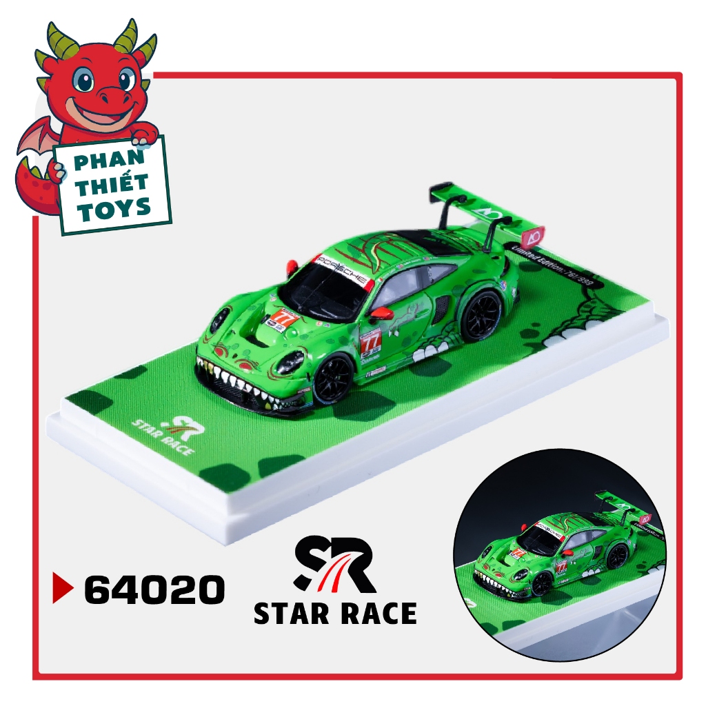 Mô hình xe Porsche 911 GT3 Tyrannosaurus Coating No.77 tỉ lệ 1:64 Star Race SR64020