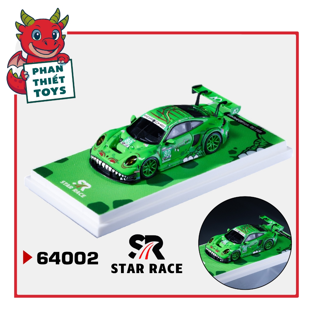 Mô hình xe Porsche 911 GT3 Tyrannosaurus green tỉ lệ 1:64 STAR RACE SR64002