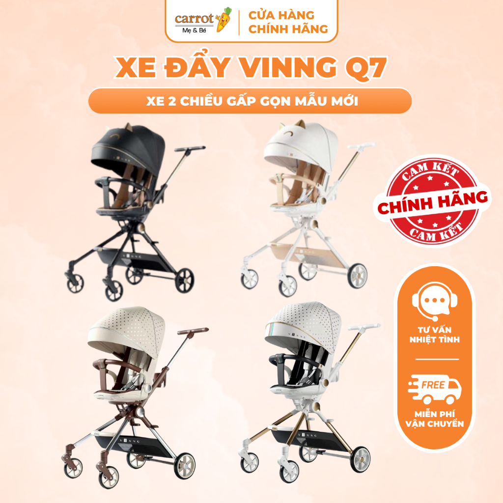 Xe Đẩy Gấp Gọn Vinng Q7 Cho Bé, Xoay Đảo Chiều Có Mái Xe Và Khu Xe Chắc Chắn