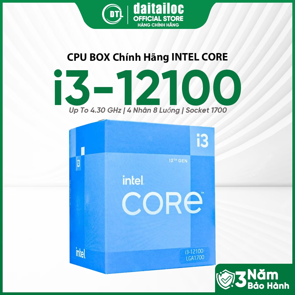 CPU Box Intel Core i3 12100 | Chính Hãng | Bảo Hành 36 Tháng