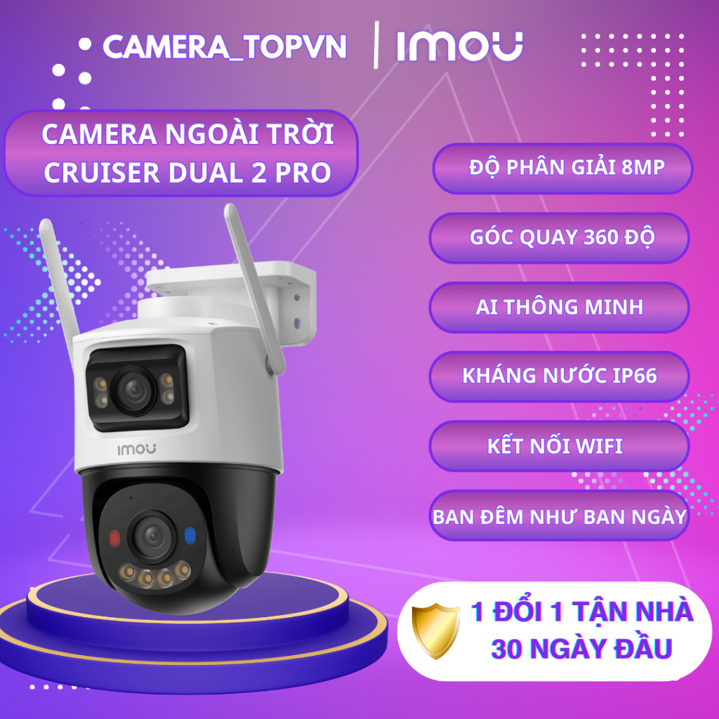 Camera Imou 2 mắt ngoài trời CRUISER DUAL 2 PRO (S7XFP-8MP), ban đêm như ban ngày, đàm thoại 2 chiều