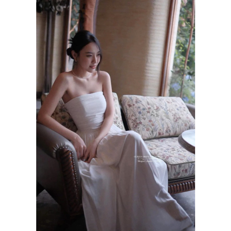 [shushi_clothing] Pass 𝐎𝐥𝐰𝐞𝐧 𝐃𝐫𝐞𝐬𝐬 - Đầm Cúp Ngực Linen - Màu Trắng size S