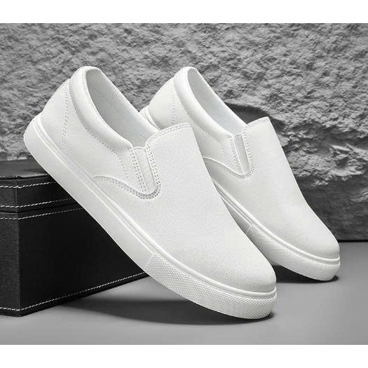 [BIG SIZE 44-50] Giày Xỏ Size Lớn Big Size Slip On White Da Nam Dép Sneaker Ngoại Cỡ 44 45 46 47 48