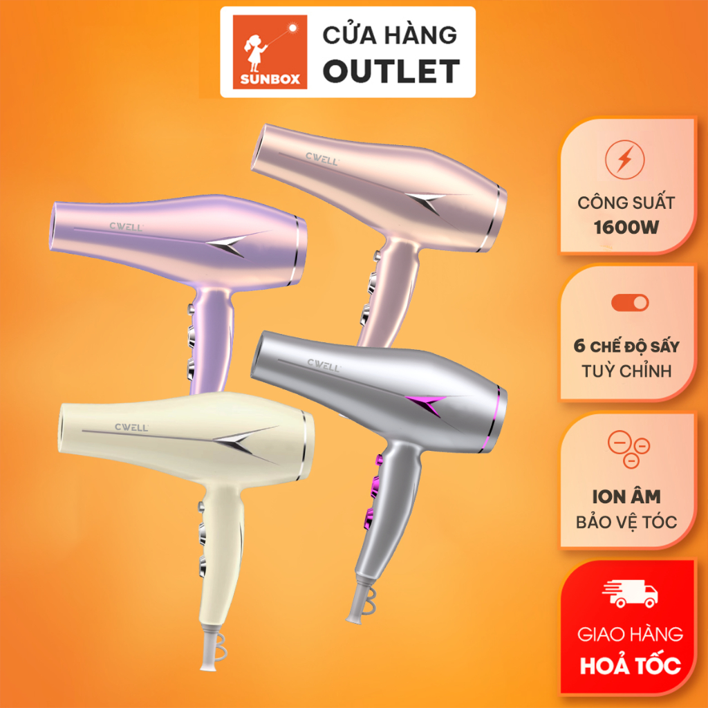 Máy sấy tóc ion âm CWELL C22 công suất 1600W, 6 chế độ sấy nhanh, 500 triệu ion âm bảo vệ tóc tối ưu