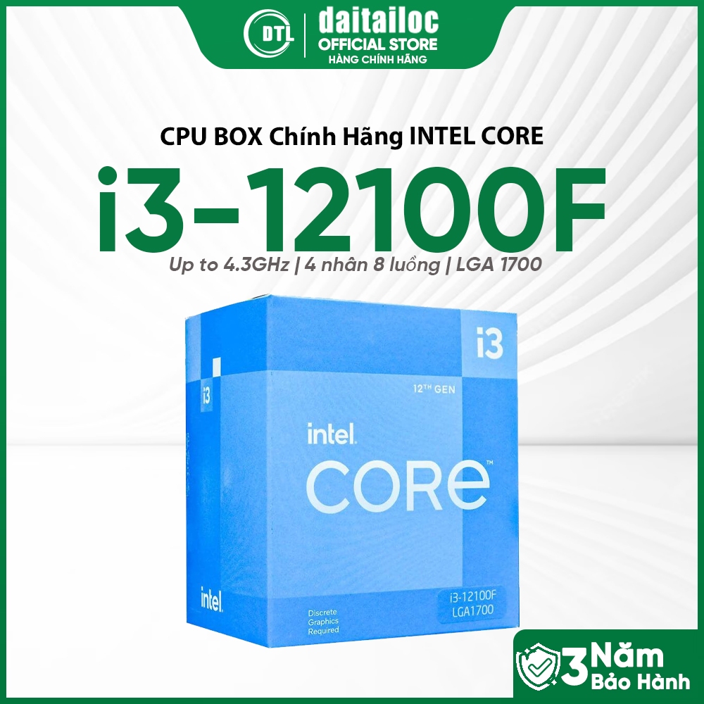 CPU BOX Intel Core i3 12100F | Chính Hãng | Bảo Hành 36 Tháng