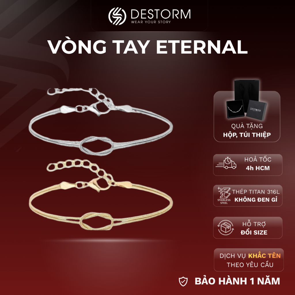 Vòng tay nam/nữ Destorm Eternal, Vòng tay đôi - Phụ kiện thời trang Unisex Thép không gỉ, Có hộp quà