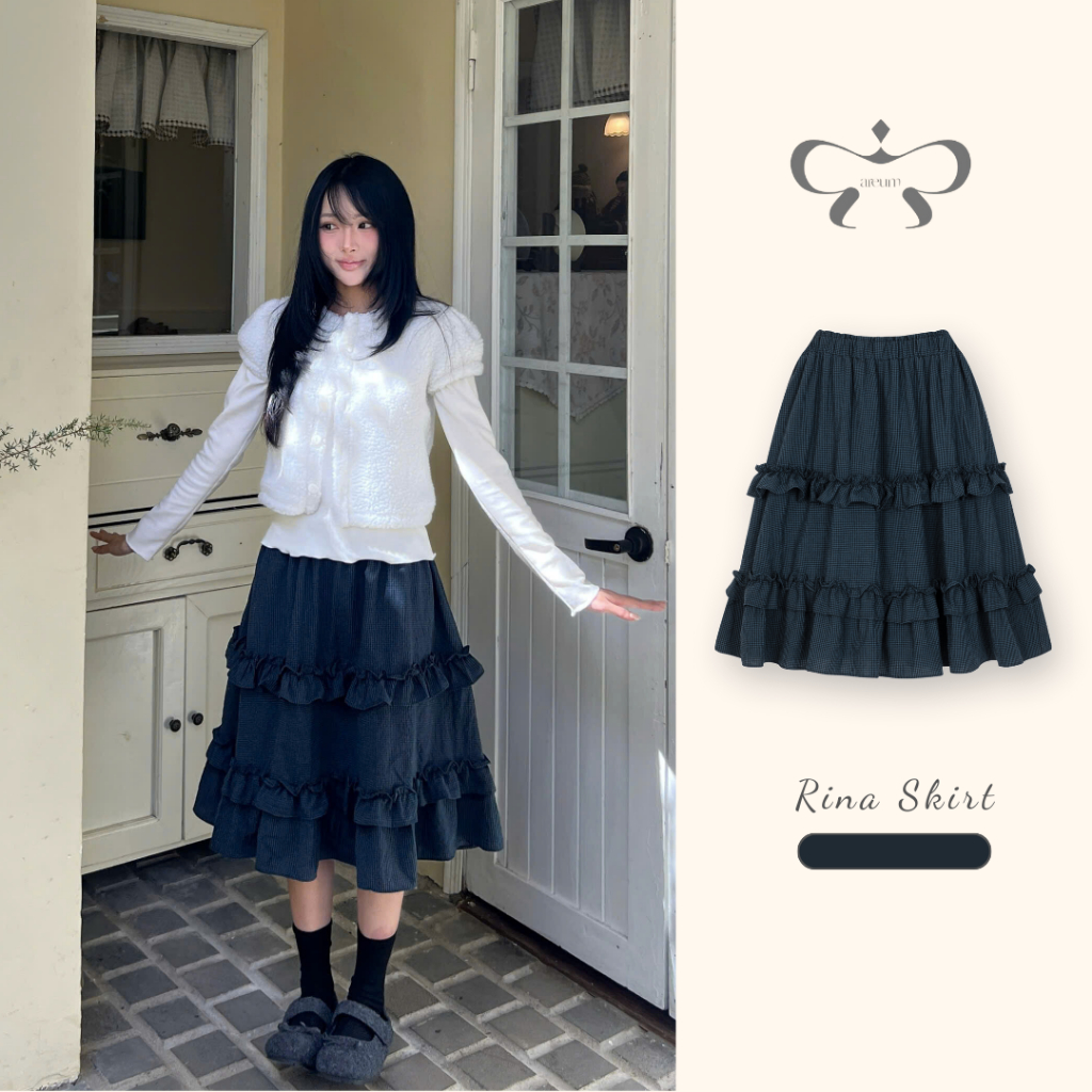AREUM Chân váy caro nhí RINA Skirt nhún bèo tầng lưng chun | BigBuy360 - bigbuy360.vn
