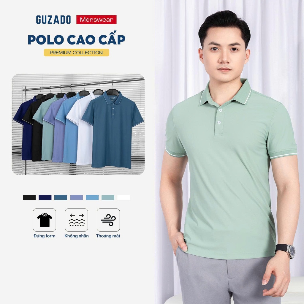 Áo Polo Nam GUZADO Coolmax Cá Sấu Mềm, Mát, Thấm Hút, Chuẩn Phom Lịch Lãm MPS218R
