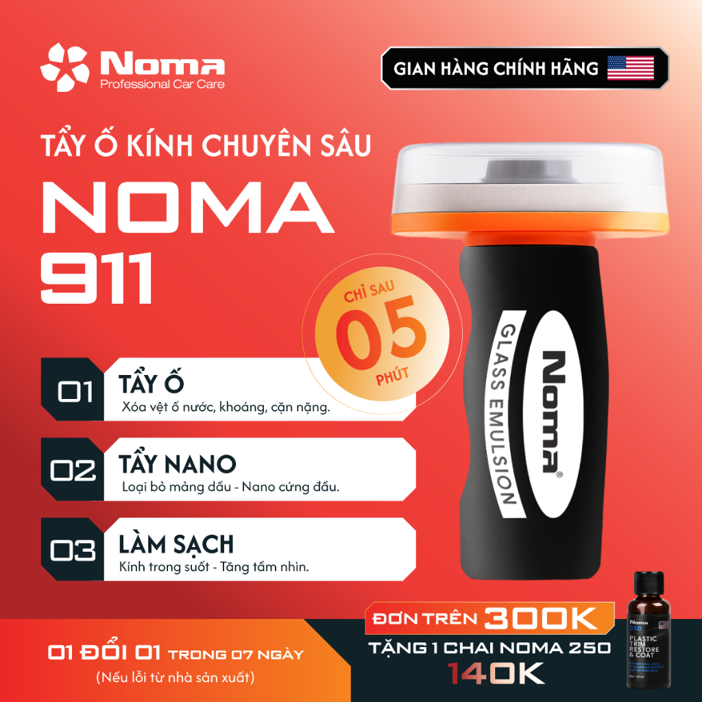 Nước rửa kính Ô tô Noma 911 tẩy sạch màng dầu, vết ố lâu ngày, hạn chế bám bụi - Tặng Pad chà