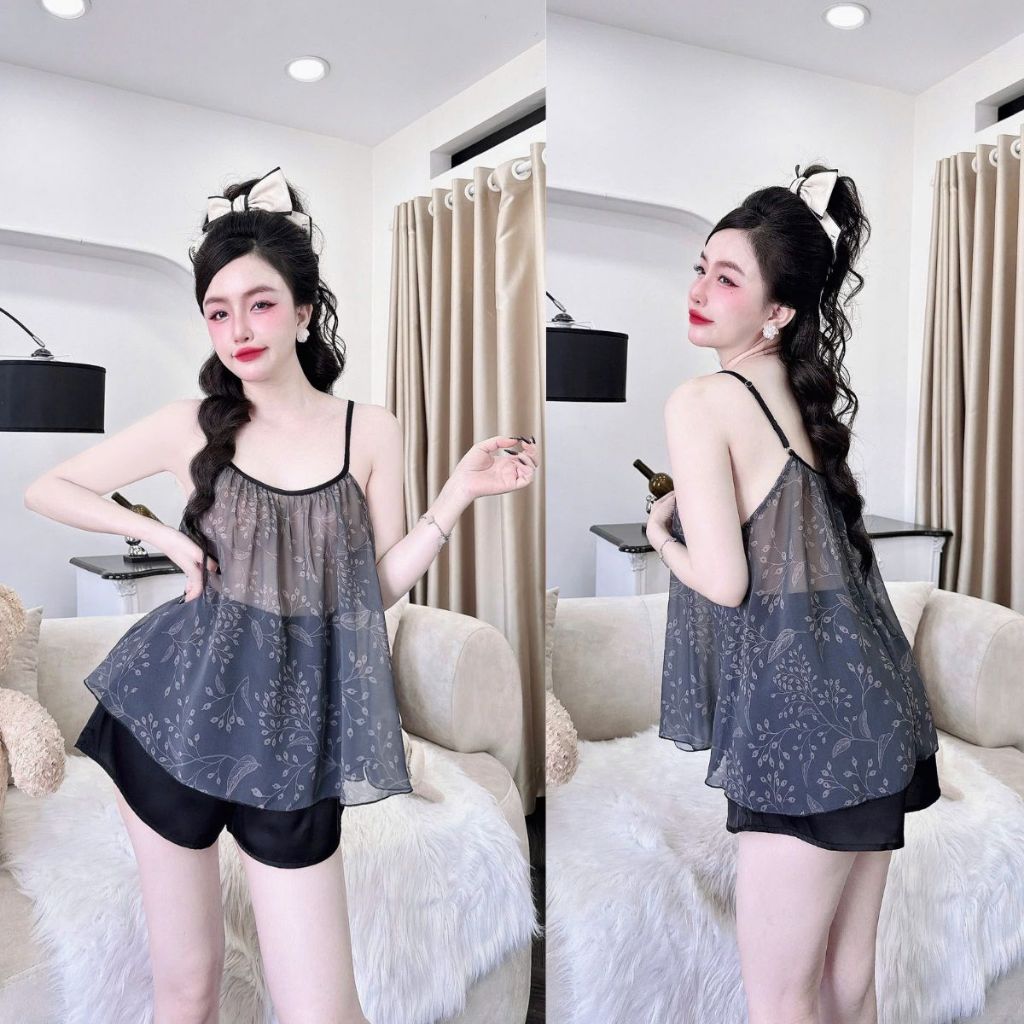 Đồ ngủ nữ BIGSIZE MIKY, Đồ ngủ sexy lụa Chiffon phối Latin cao cấp mềm mại xinh xắn <70kg | BigBuy360 - bigbuy360.vn