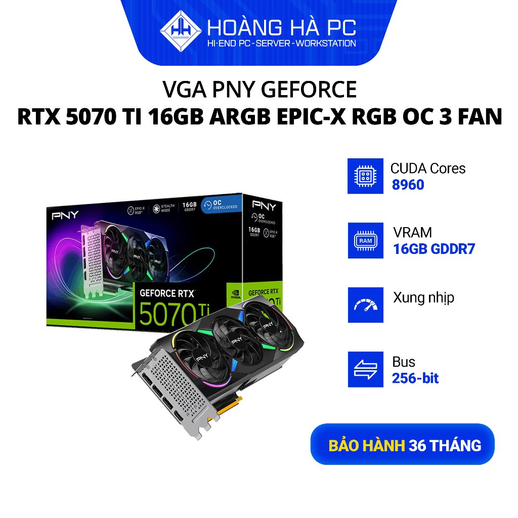 VGA PNY GEFORCE RTX 5070 Ti 16GB ARGB EPIC-X RGB OC TRIPLE FAN