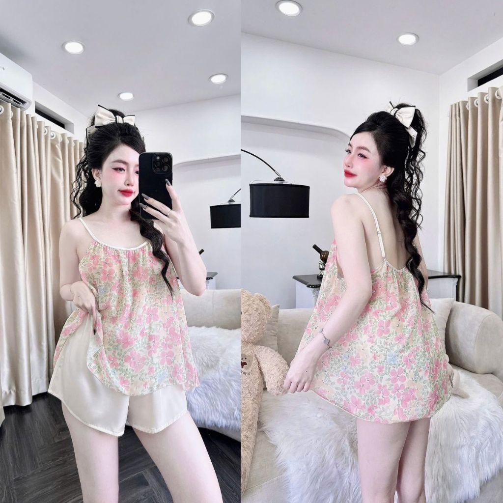 Đồ ngủ nữ BIGSIZE MIKY, Đồ ngủ sexy lụa Chiffon phối Latin cao cấp mềm mại xinh xắn <70kg | BigBuy360 - bigbuy360.vn