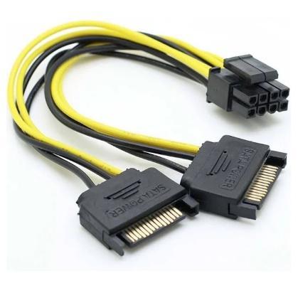 Cáp chuyển và chia nguồn 2 đầu SATA sang 8 PIN 6+2 (2 SATA ra 8PIN tách thành 6 PIN) 20Cm - C9