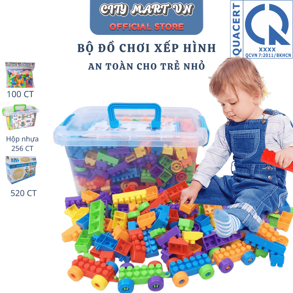 Đồ chơi xếp hình lắp ghép 100 256 520 chi tiết CITY MART cho bé phát triển trí tuệ, nhựa an toàn