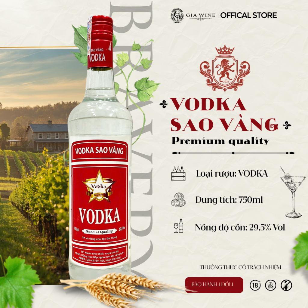 [Chính hãng] - Rượu Vodka Sao Vàng - Vodka sao vàng lớn có hộp - 750ml (29,5% Vol) GIA WINE