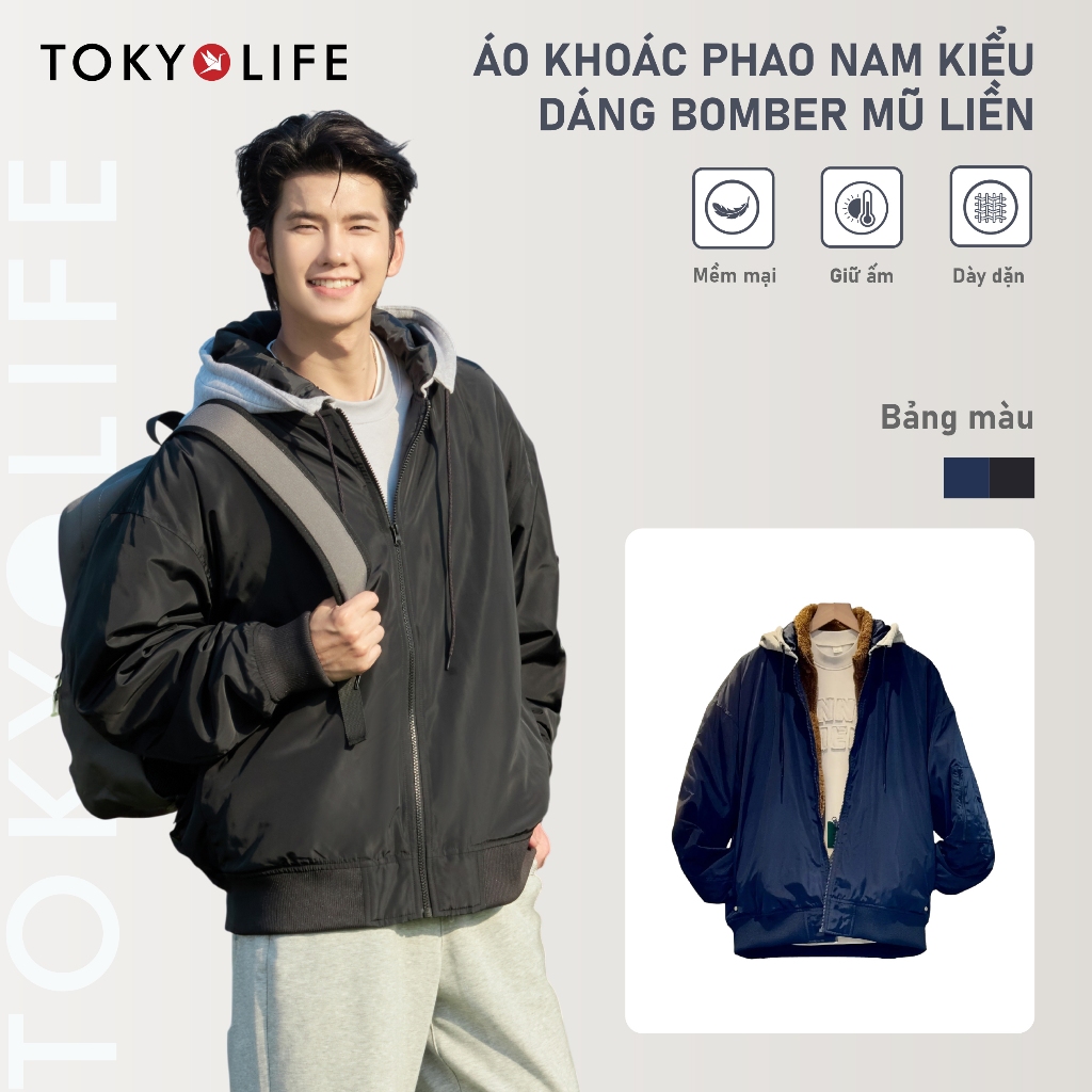 Áo khoác phao nam Dáng Bomber Phối Mũ TOKYOLIFE giữ ấm siêu tốt 40003307