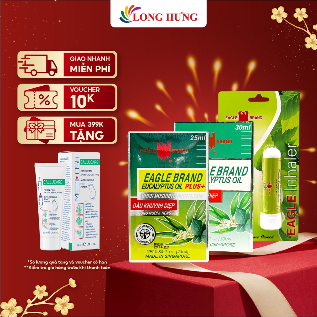 Combo dầu Eagle Brand Eucalyptus Oil Plus+ (25ml) + dầu Eagle Brand Eucalyptus Oil (30ml) + ống hít 