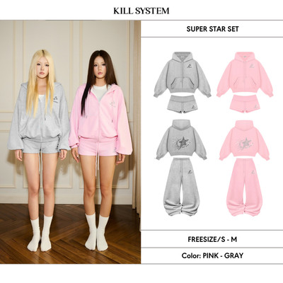 [CÓ TÁCH LẺ] Set bộ áo khoác form boxy quần dài và quần short nỉ in nhũ SUPER STAR - 𝐊𝐈𝐋𝐋 𝐒𝐘𝐒𝐓𝐄𝐌