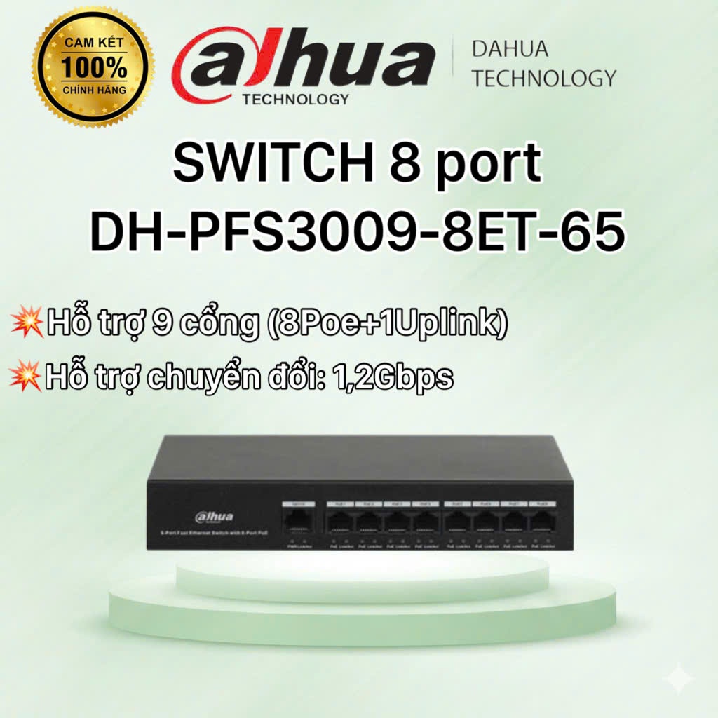 Switch POE 8 cổng DAHUA DH-PFS3009-8ET-65