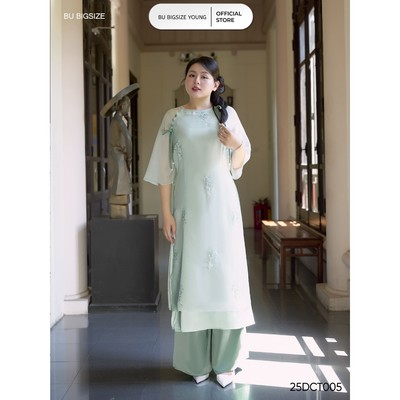 Áo dài cổ tròn đính cúc BIGSIZE (55kg đến 95kg) - 25DCT005 - [BU Bigsize]