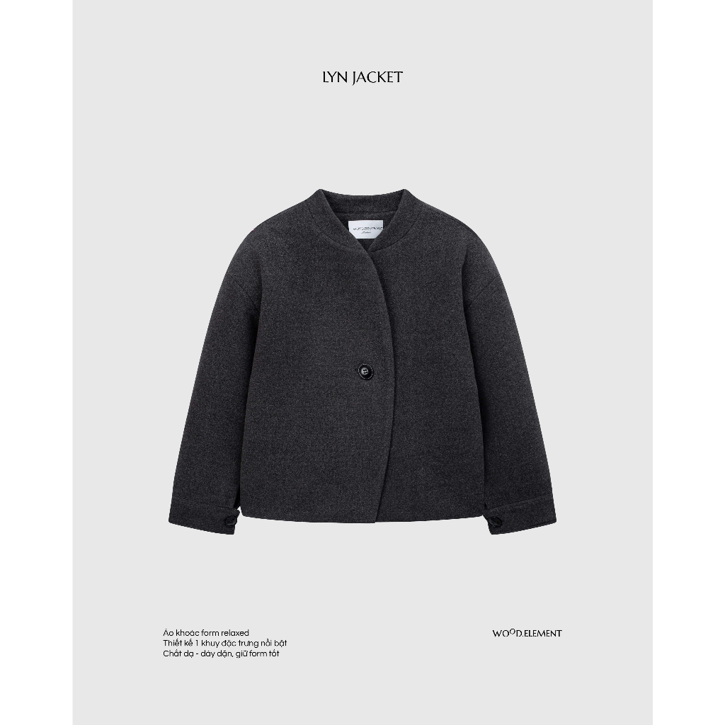 Áo khoác dạ nam WOOD ELEMENT khoác một cúc form relaxed crop nhẹ LYN JACKET ver xám/đen