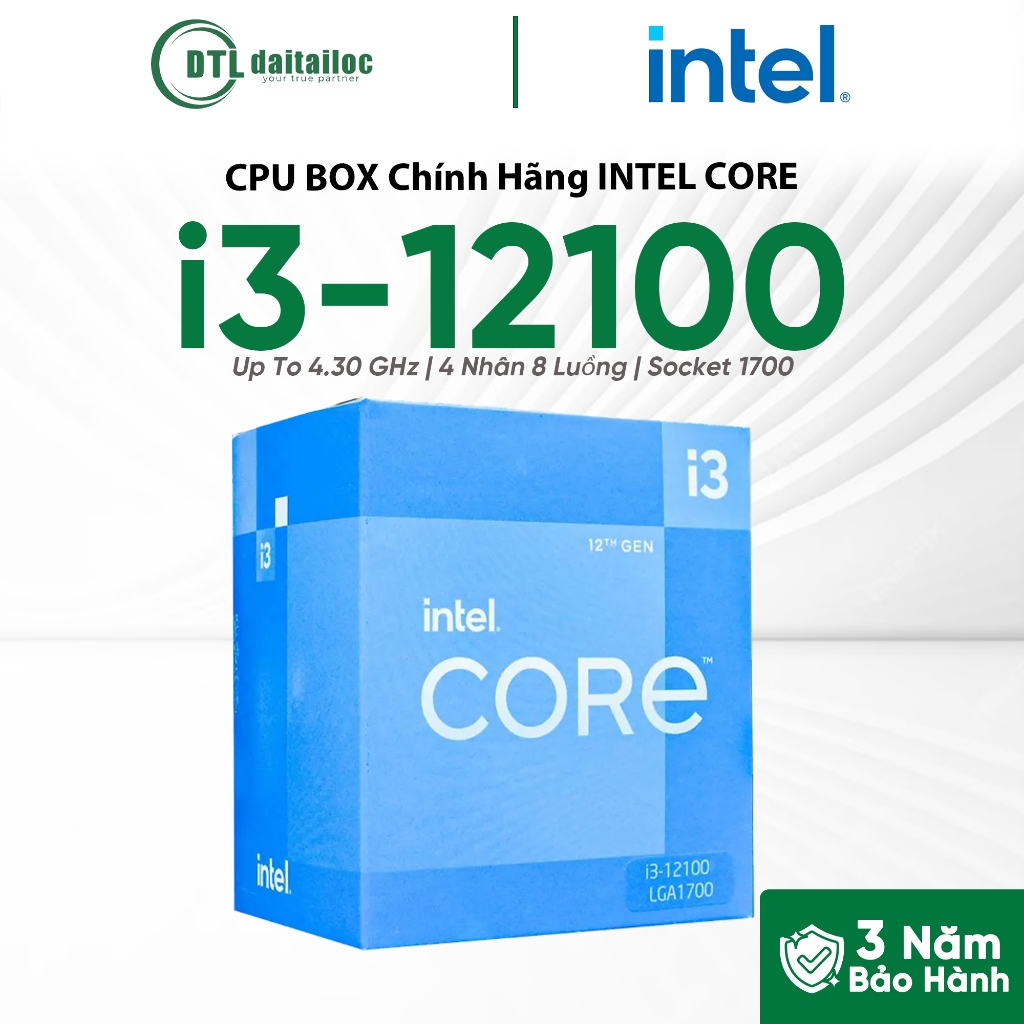 CPU Box Intel Core i3 12100 | Chính Hãng | Bảo Hành 36 Tháng