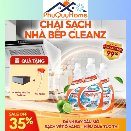 (Combo 3 Chai )Sạch Nhà Bếp Cleanz Làm Sạch Dầu Mỡ, Vết Ố Vàng, Thơm Mùi Chanh Dịu Nhẹ Dung Tích 450