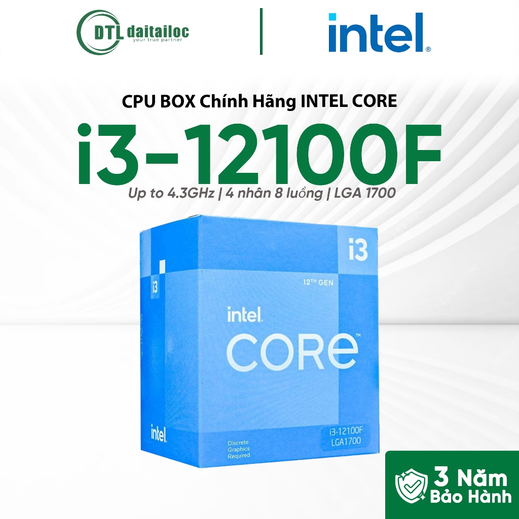 CPU BOX Intel Core i3 12100F | Chính Hãng | Bảo Hành 36 Tháng