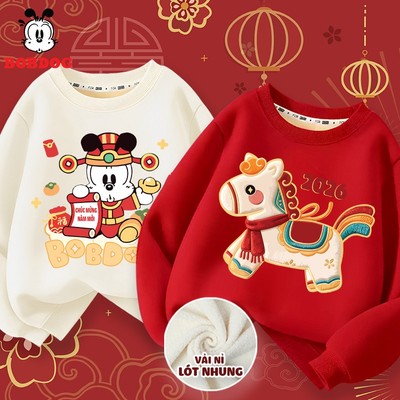 Áo nỉ cho bé trai bé gái BOBDOG áo sweater nỉ nhung ấm áp in hình THẦN TÀI MICKY cho bé