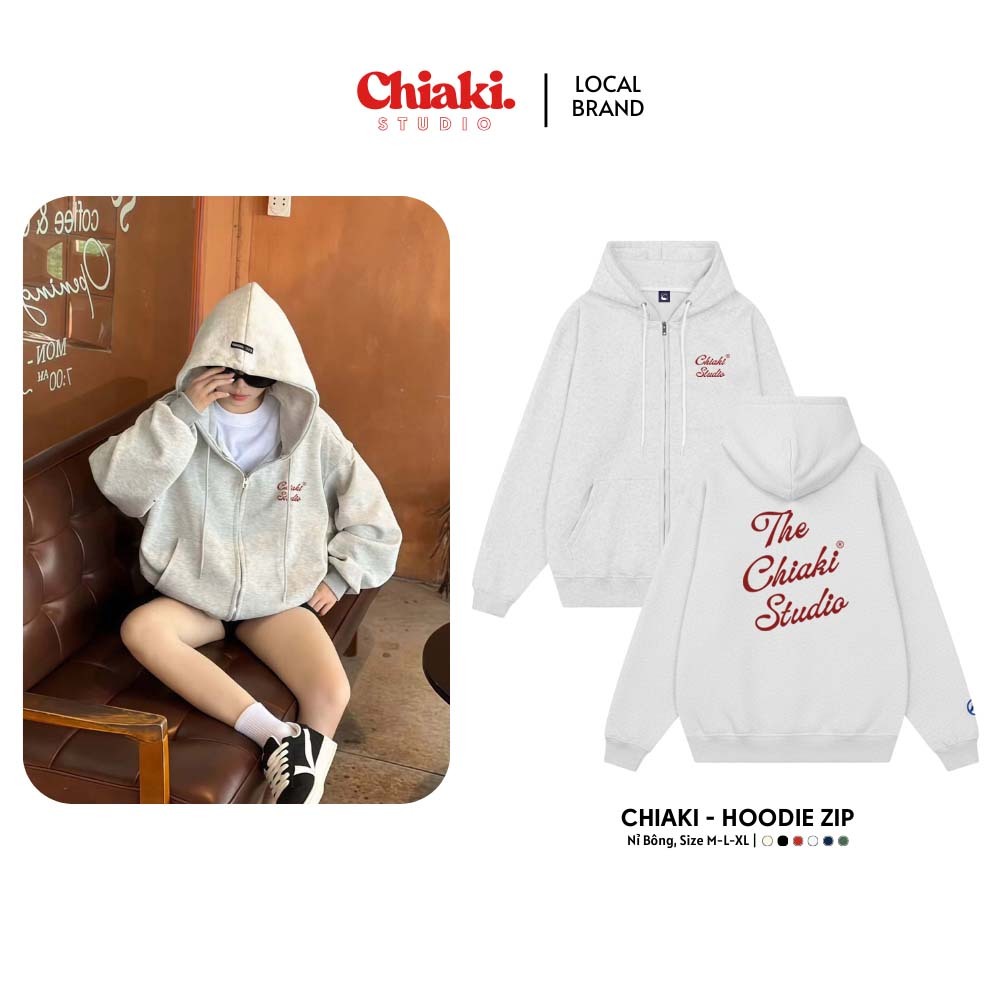 Áo Hoodie Zip Nỉ Bông Chiaki Studio BST32 Chữ Chiaki Studio-Áo Khoác Nỉ Có Khóa Kéo Style Hàn Quốc T