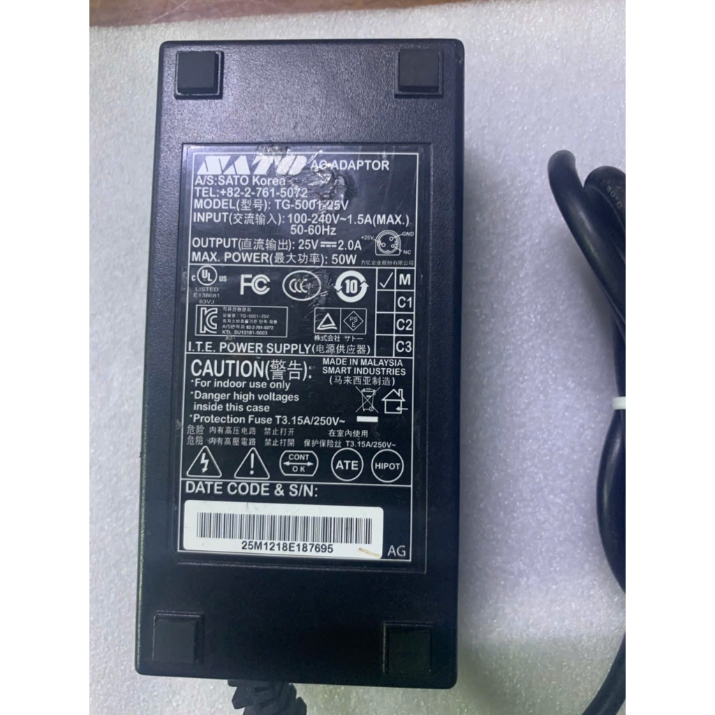 Adapter nguồn SATO KOREA  25V 2.A jack DC 3pin hàng bãi Zin