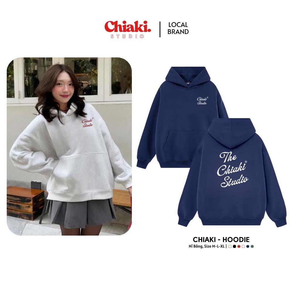 Áo Hoodie Nỉ Bông CHIAKI STUDIO BST33 Chữ Chiaki Studio Style Hàn Quốc-Áo Nỉ Có Mũ Lót Lông Dày Mịn 