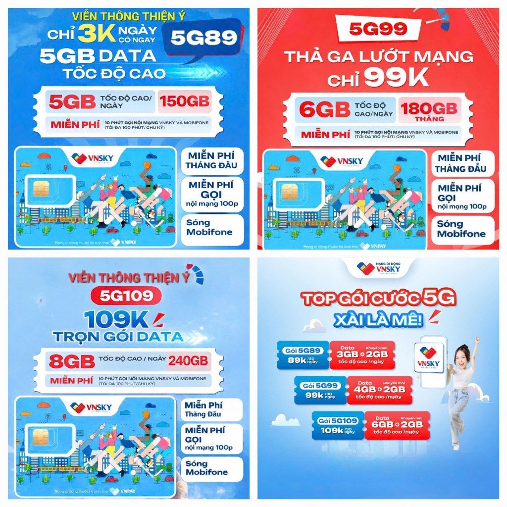 SIM 5G-4G 150GB - 180GB - 240GB/THÁNG SÓNG MOBIFONE {Sim vật lí & Esim}