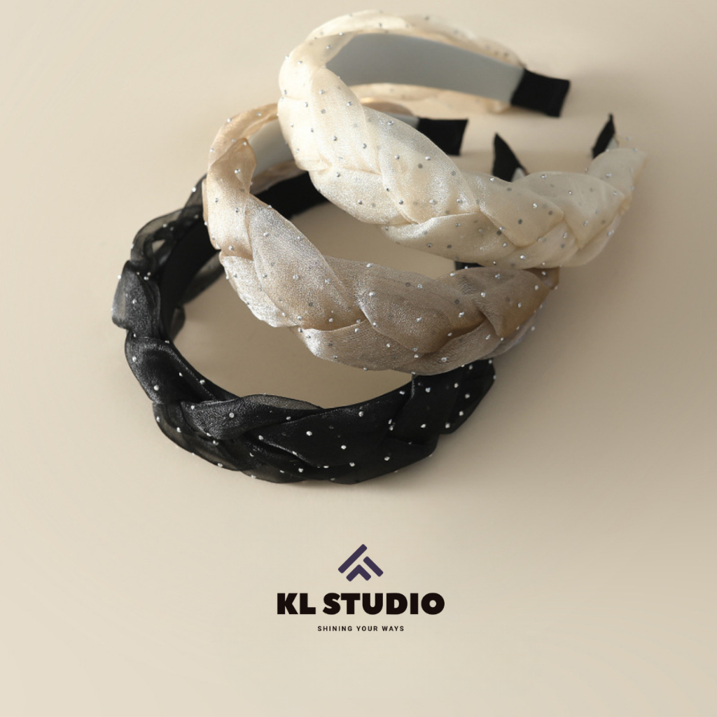 Băng đô bờm tóc KL.STUDIO voan tơ tết vặn thừng đính đá dễ thương - HB18