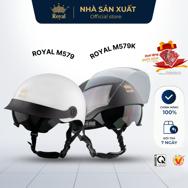 Mũ Bảo Hiểm Royal M579 Chính Hãng Nón Bảo Hiểm Kính Âm Kết Hợp Lưỡi Trai Tiện Lợi Che Nắng Che Mưa T