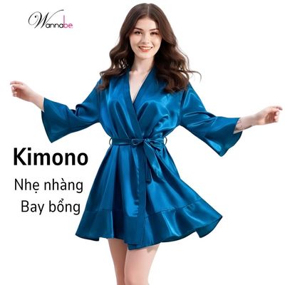 Áo choàng ngủ WANNABE áo khoác ngủ kimono spa makeup hiện đại tay loe tùng xòe bèo nhẹ nhàng KIS22