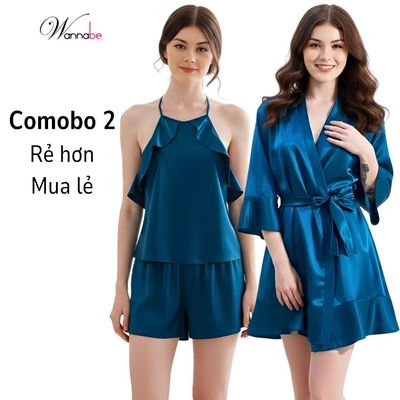 Combo áo choàng ngủ + bộ đùi nữ WANNABE bộ đôi thời trang ngủ cao cấp mà vẫn tiết kiệm KIBSS22