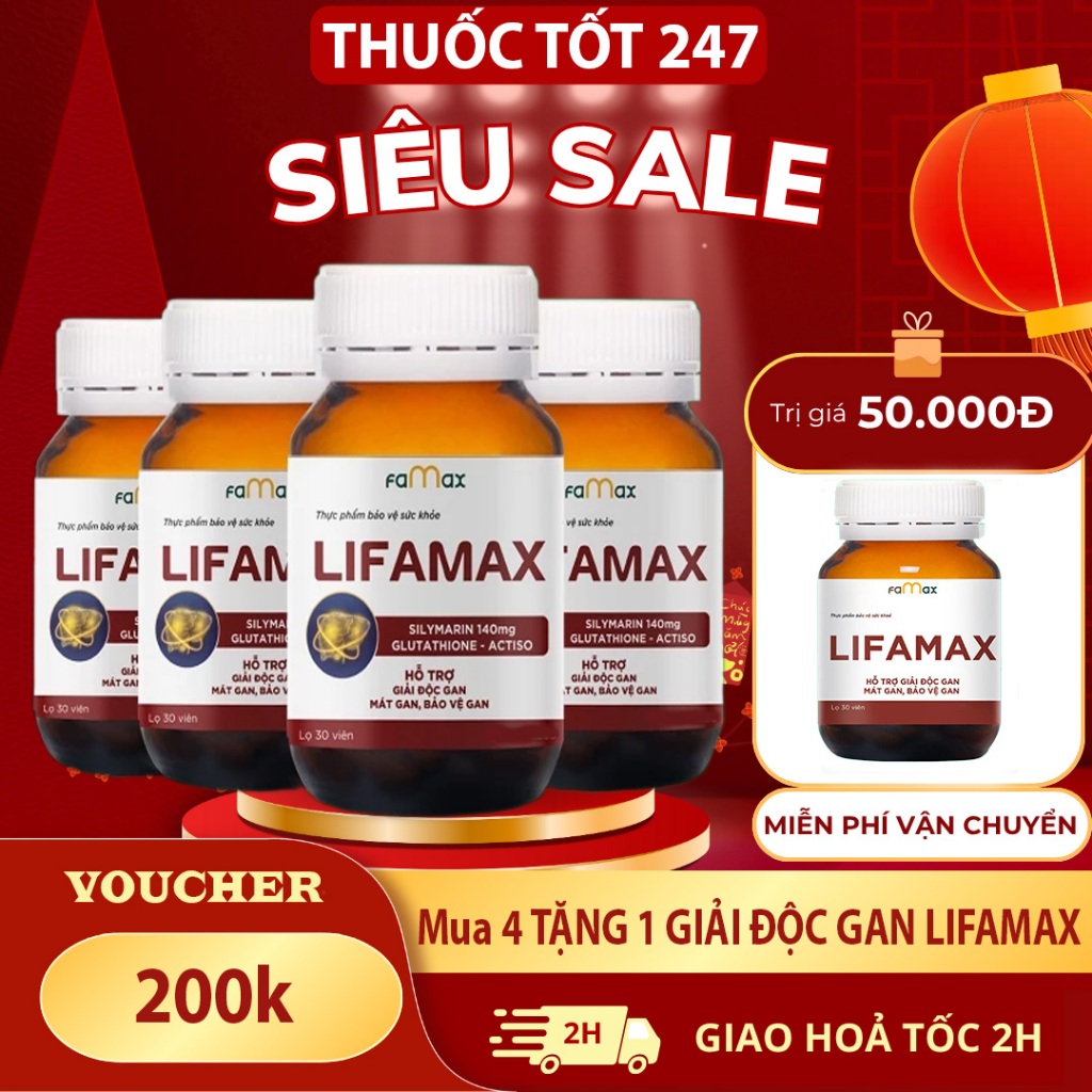 Combo 4 TẶNG 1 Hộp Giải Độc Gan Lifamax Famax – Hỗ Trợ Mát Gan, Bảo Vệ Gan (Hộp 30 Viên TPBVSK)