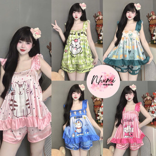 (FREESIZE 40-62kg) BỘ PIJAMA ĐÙI MẶC NHÀ LỤA MỊN LATIN CAO CẤP