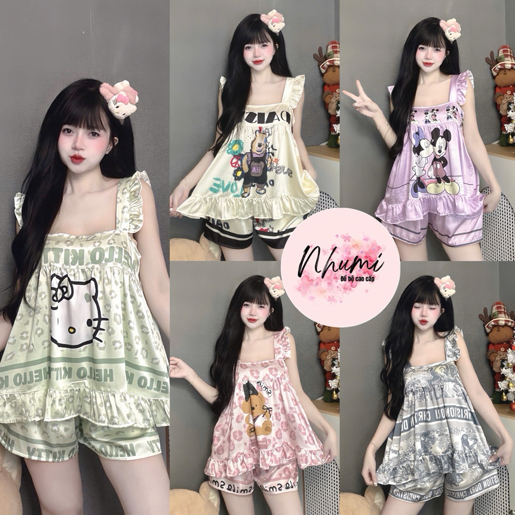 (FREESIZE 40-62kg) BỘ PIJAMA ĐÙI MẶC NHÀ LỤA MỊN LATIN CAO CẤP