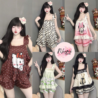 (FREESIZE 40-62kg) BỘ PIJAMA ĐÙI MẶC NHÀ LỤA MỊN LATIN CAO CẤP