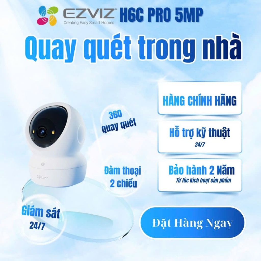 Camera Wifi Ezviz H6C 3MP, H6C 5mp, H6C G1 8MP , Kèm Thẻ Nhớ 64GB , kèm Thẻ Nhớ 128GB