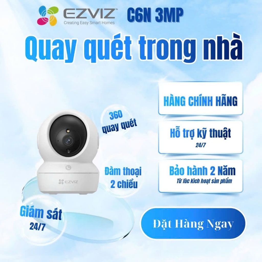 Camera Wifi Eviz C6N 3MP, C6N 5mp, C6N G1 8MP , Kèm Thẻ Nhớ 64GB , kèm Thẻ Nhớ 128GB